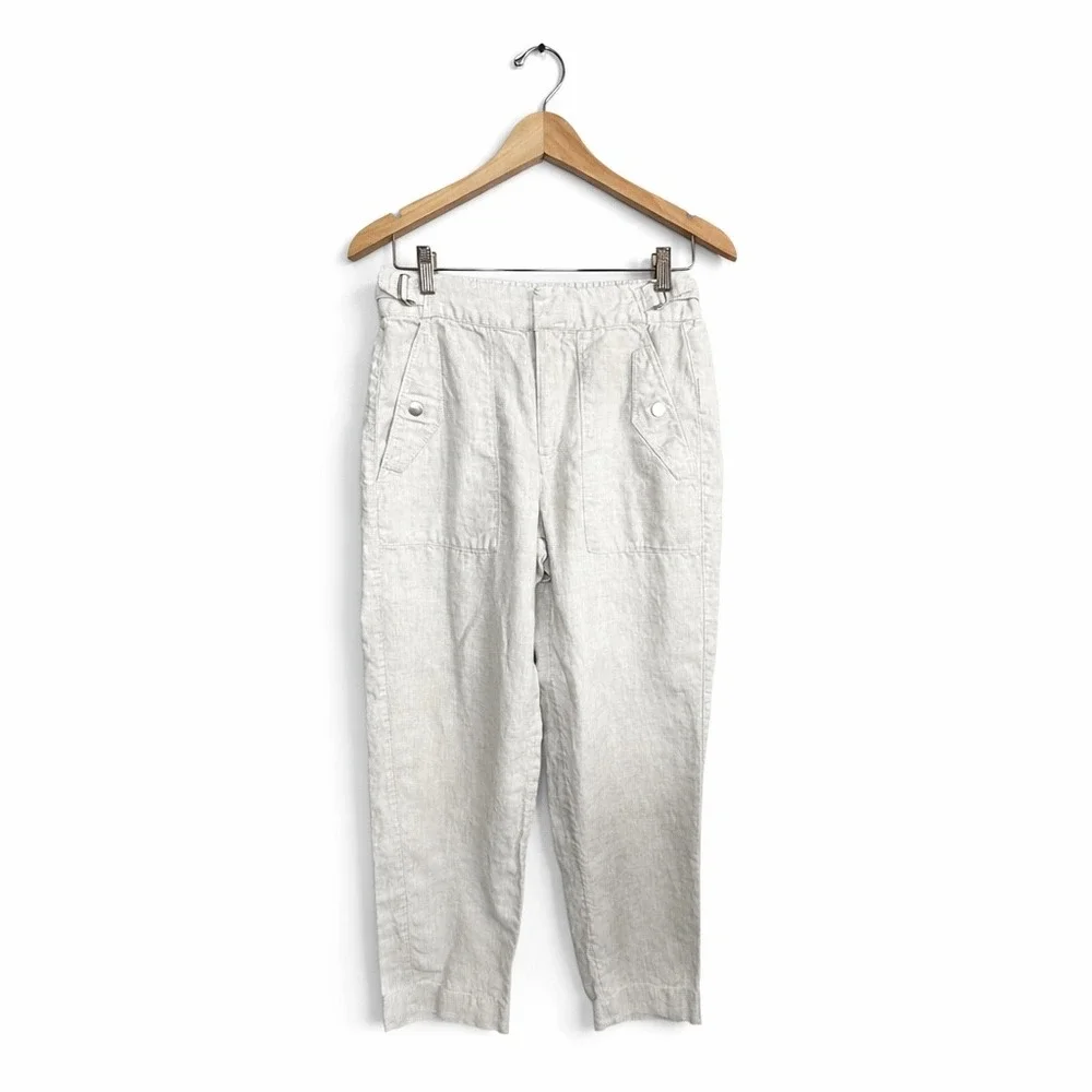 Athleta Women's Voyager 100% Linen High Rise Relaxed Ankle Pants Ivory Size 4 - Picture 2 of 7